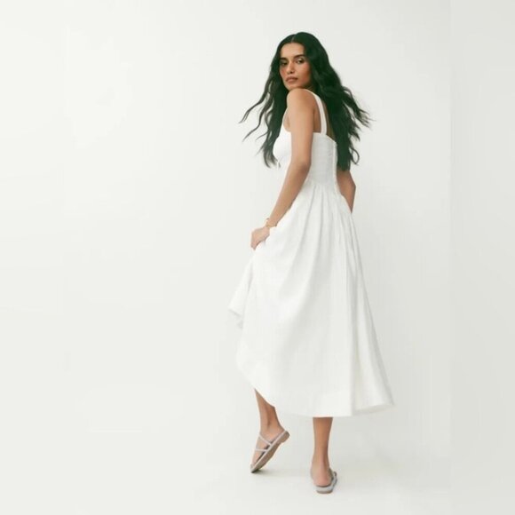 NEW Reformation Balia Linen Sleeveless Midi Dress in White | US 0 UK 4 - Picture 5 of 14